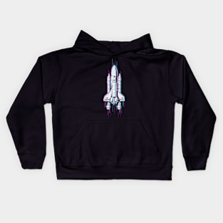 Rocket Spaceship Glitched Kids Hoodie